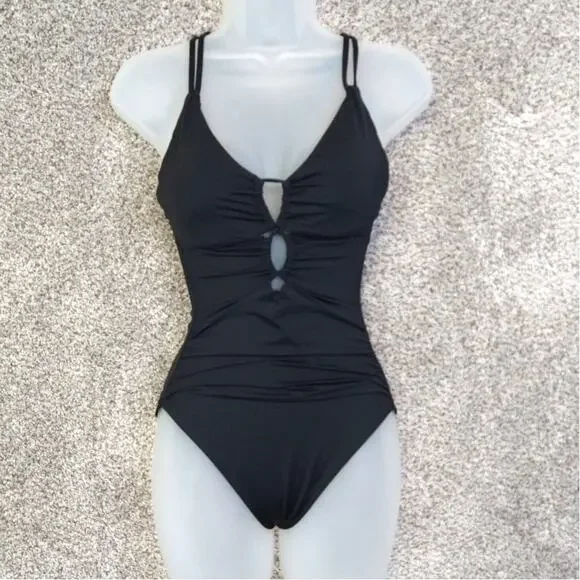 La Blanca Island Goddess Underwire Lace-Up One-Piece Swimsuit Sz 4 Black - Picture 2 of 10